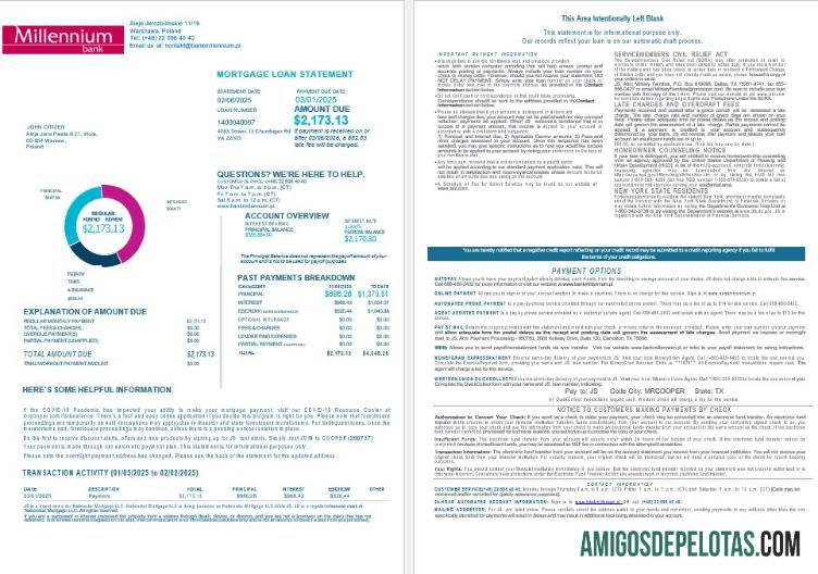 Declaração de hipoteca do Millennium Bank na Polônia em formatos Word e PDF 1 2 modelo